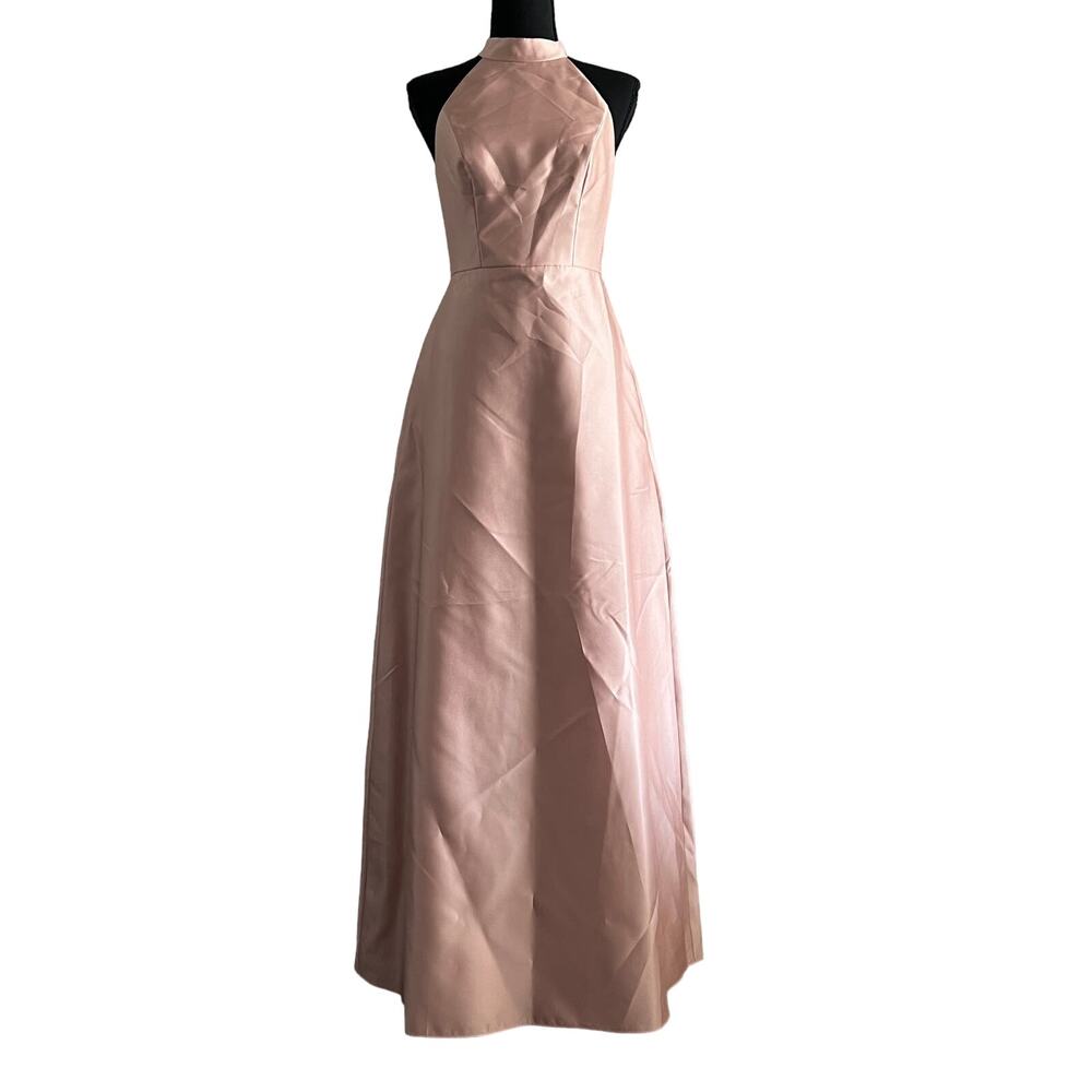 Alfred Sung Dress Size 2 Satin Twill Halter Toasted Sugar Maxi Gown D772